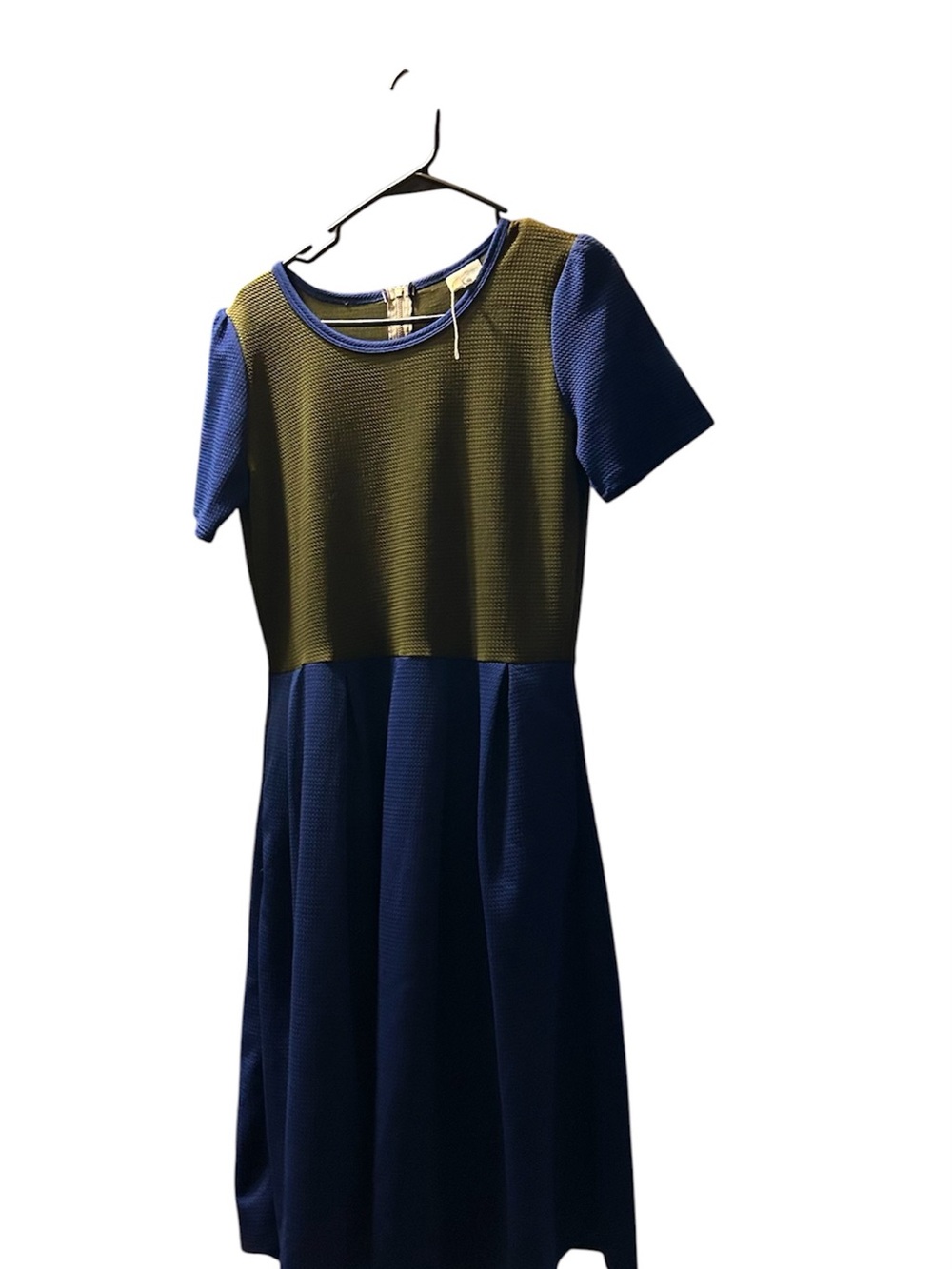 LulaRue Navy and Olive Short-Sleeve Knit Fit-and-Flare Dress